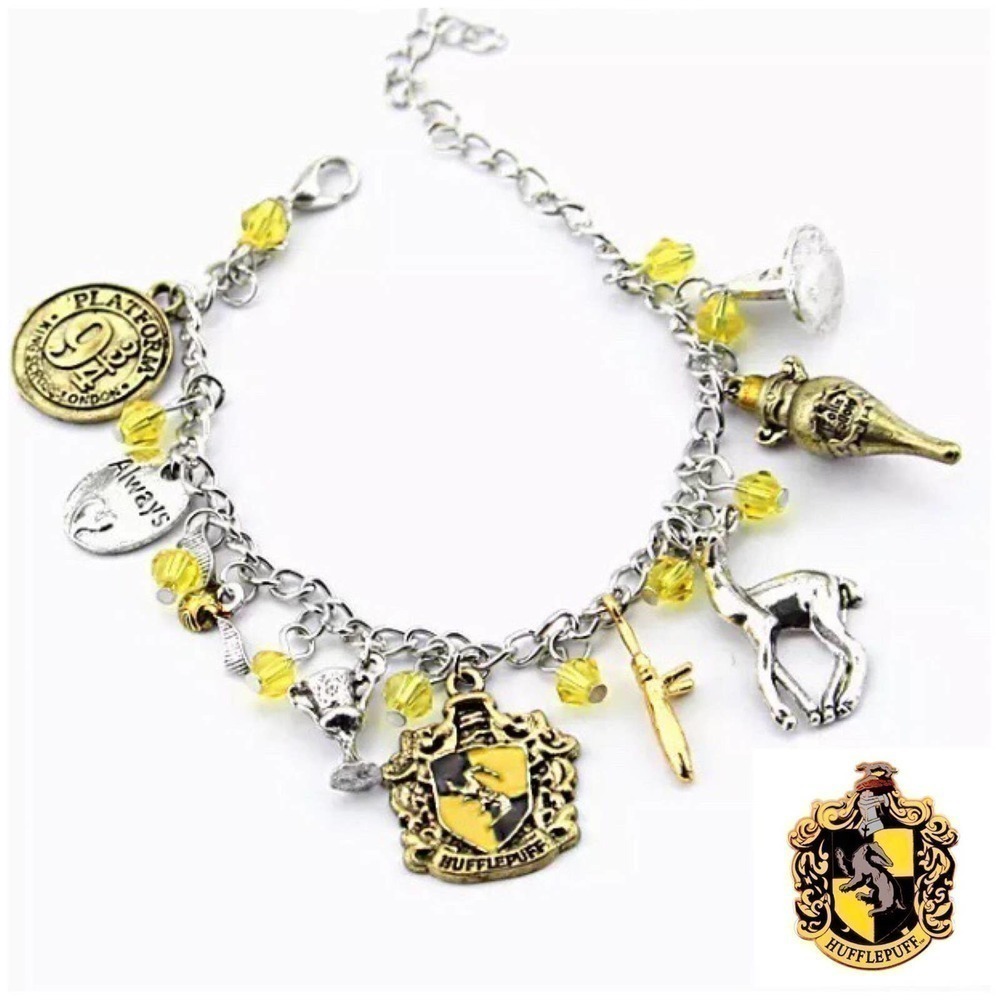 Harry Potter Hufflepuff Charm Bracelet Silver Tone